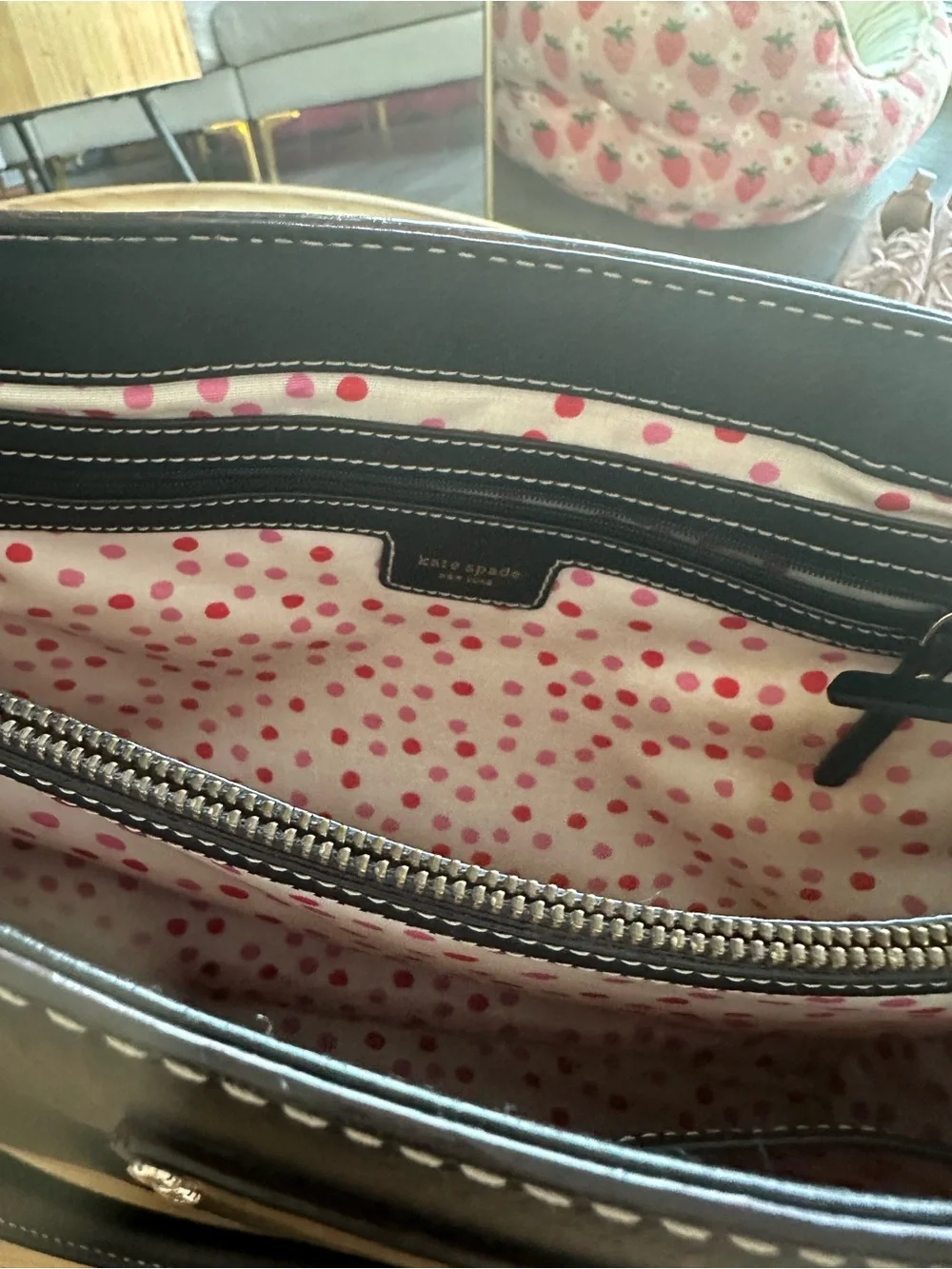 kate spade black leather satchel with silver hardware